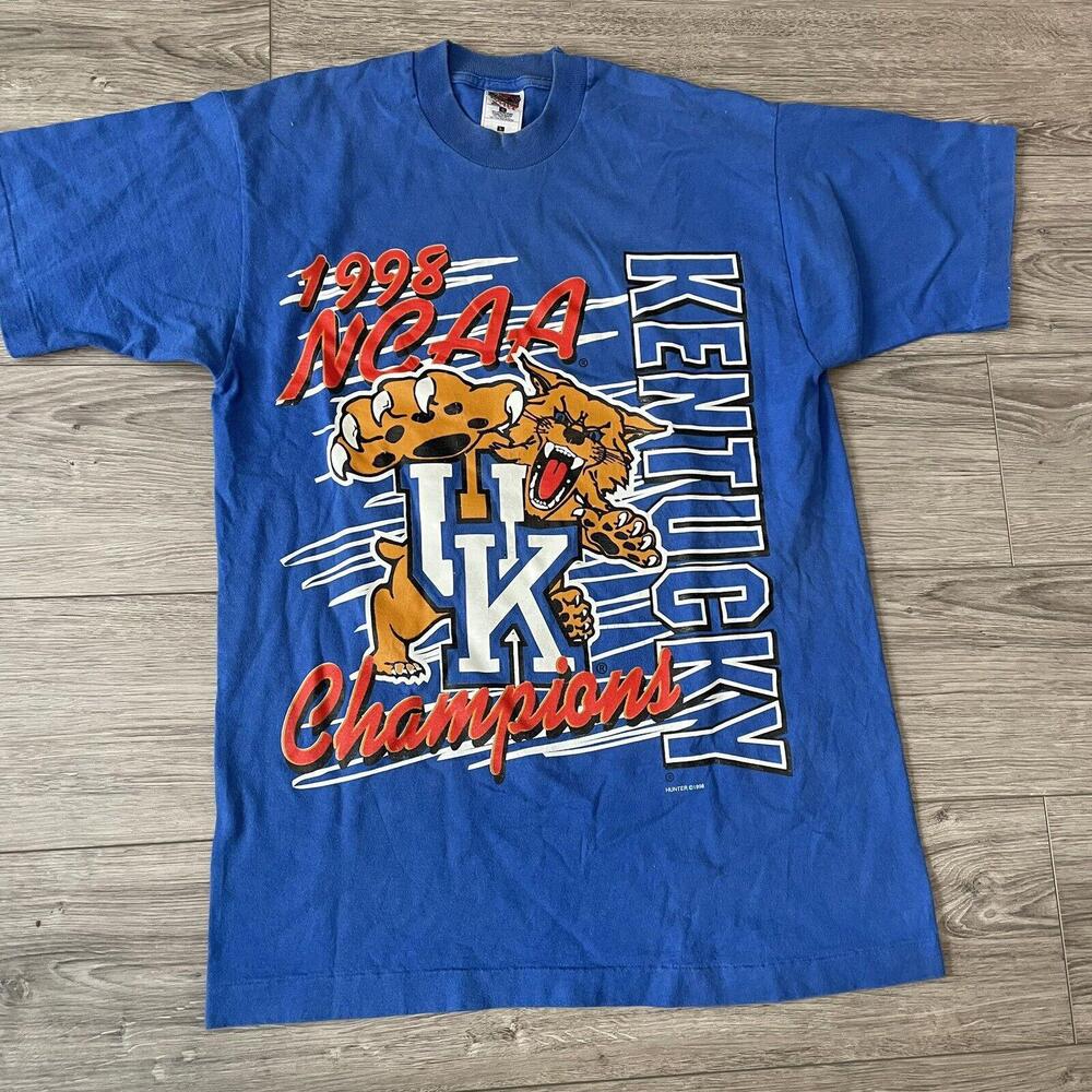 Vintage 1998 Kentucky Wildcats NCAA Champions Graphic Single Stitch Shirt L